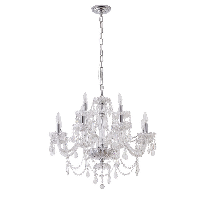 Two Tier Clear Crystal Chandelier with Twisted Glass Arms and Chrome Hardware by Bethel - view 2