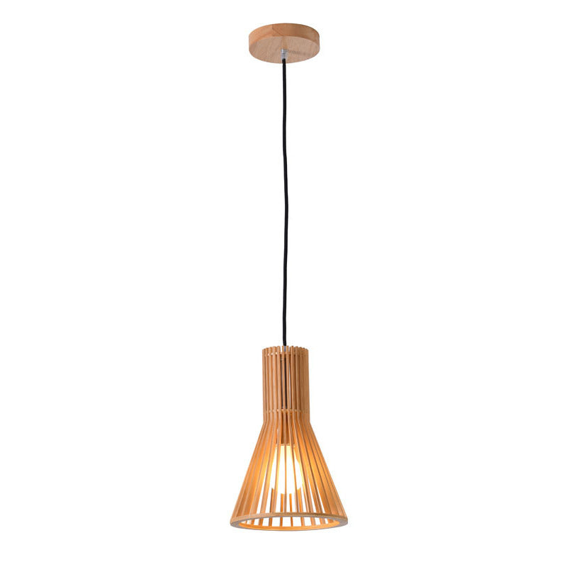Natural Wood Frame Single Pendant Light with Black Fabric by Bethel
