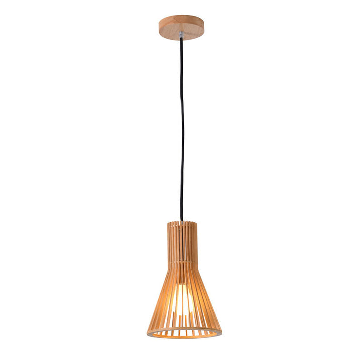 Natural Wood Frame Single Pendant Light with Black Fabric by Bethel
