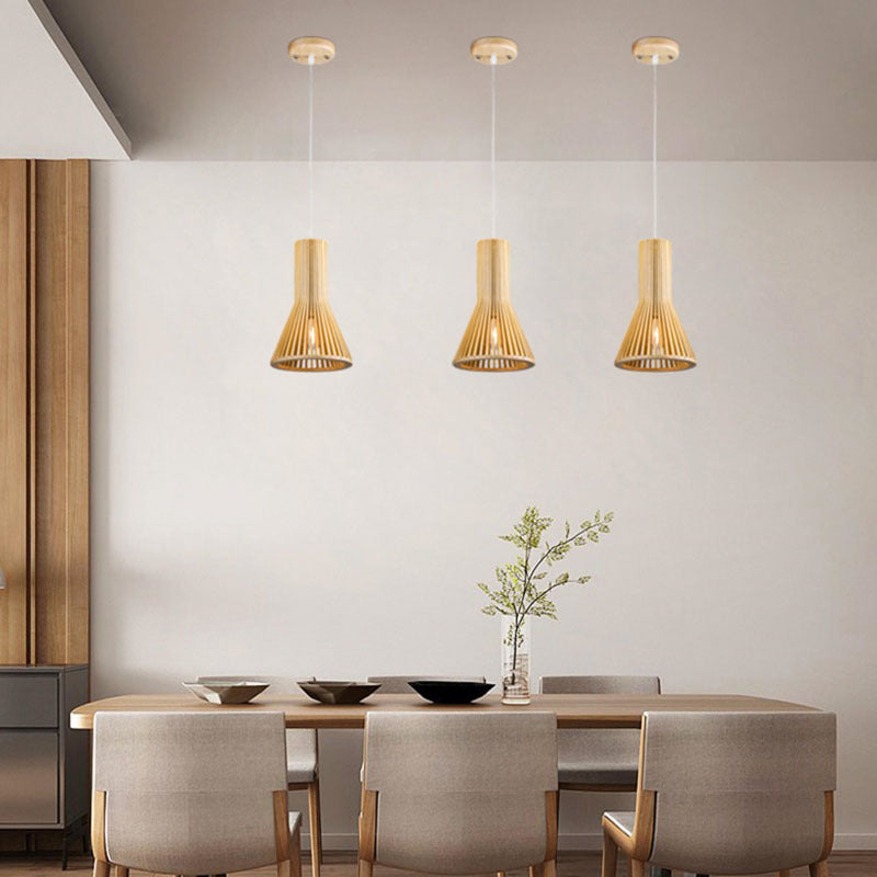 Natural Wood Frame Single Pendant Light with Black Fabric by Bethel - view 2