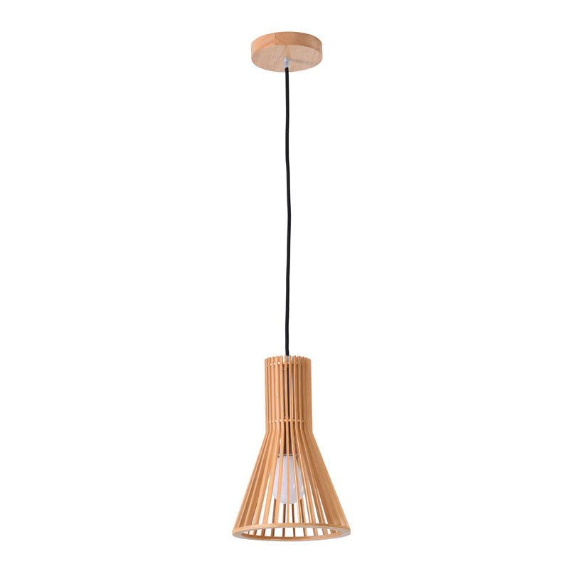 Natural Wood Frame Single Pendant Light with Black Fabric by Bethel - view 3