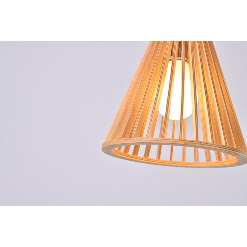 Natural Wood Frame Single Pendant Light with Black Fabric by Bethel - view 4