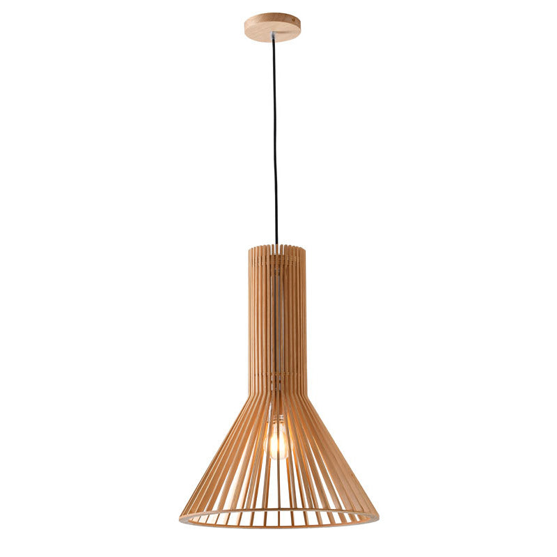 Natural Wood Single Pendant Light with Black Fabric by Bethel