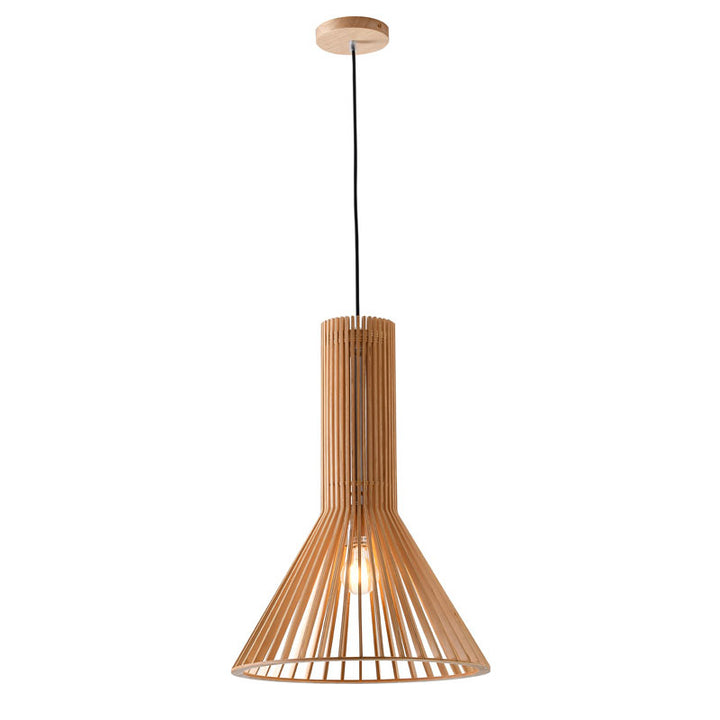 Natural Wood Single Pendant Light with Black Fabric by Bethel