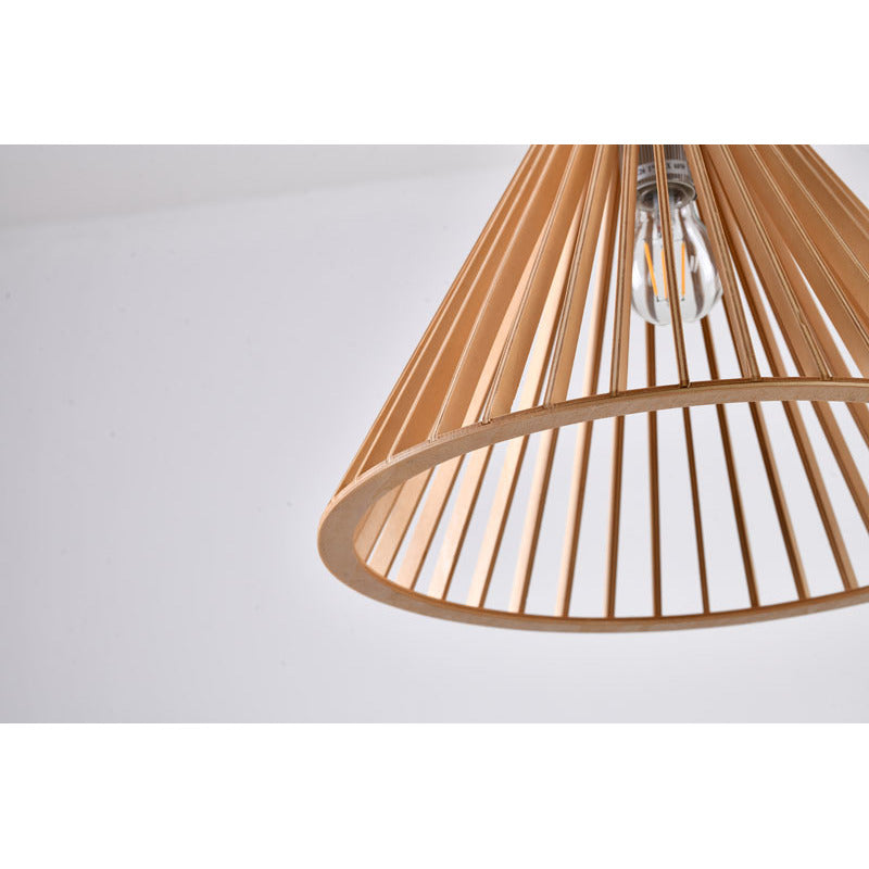 Natural Wood Single Pendant Light with Black Fabric by Bethel - view 2