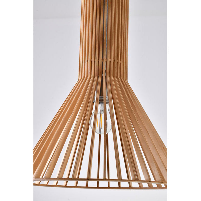 Natural Wood Single Pendant Light with Black Fabric by Bethel - view 3