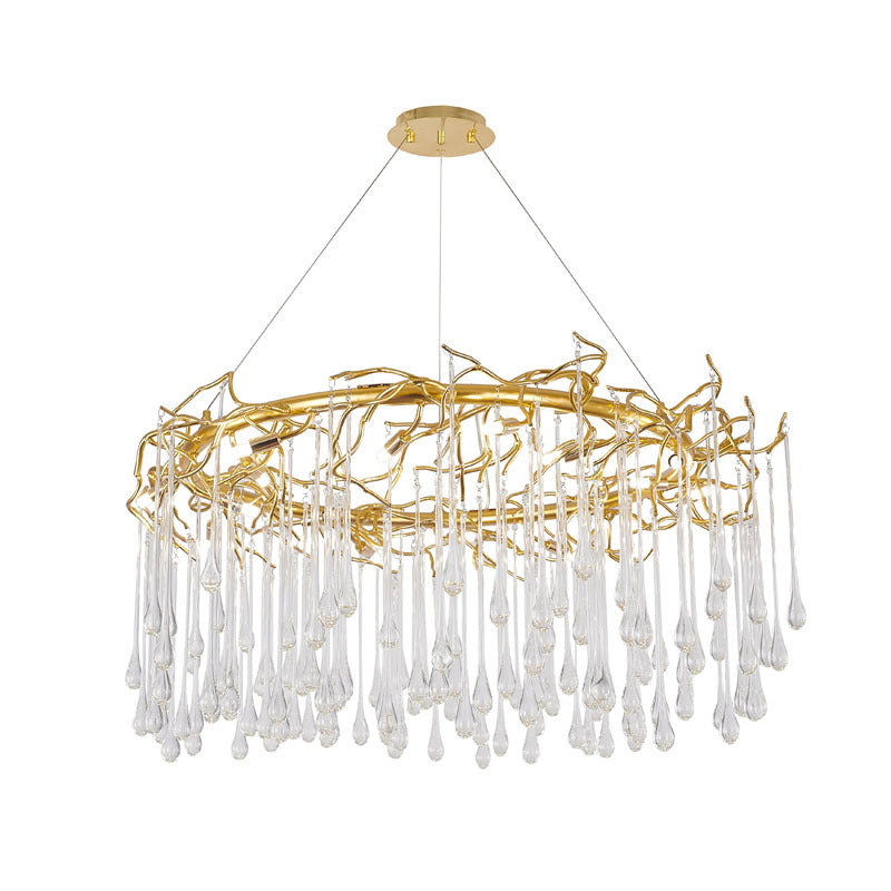 Aluminium Frame Chandelier with Clear Glass Hanging Drops, 43", by Bethel