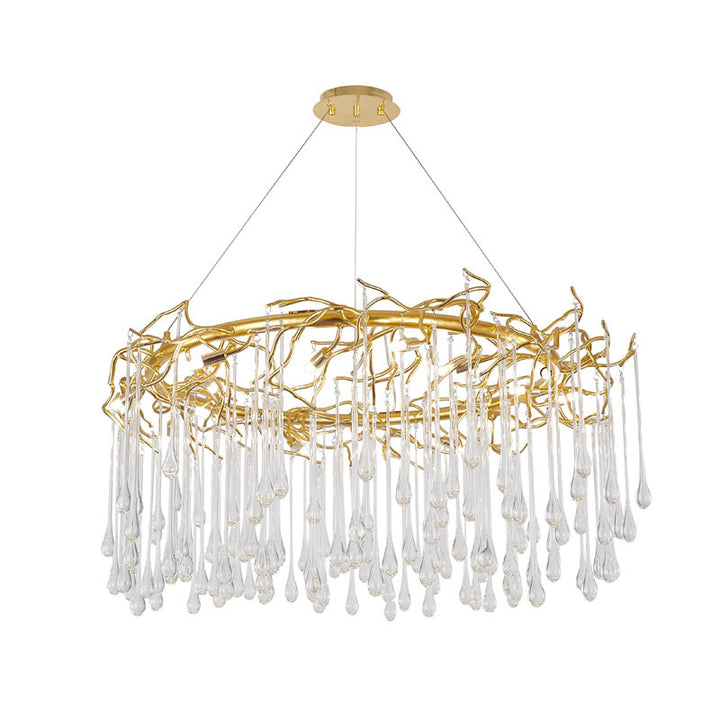 Aluminium Frame Chandelier with Clear Glass Hanging Drops, 43", by Bethel