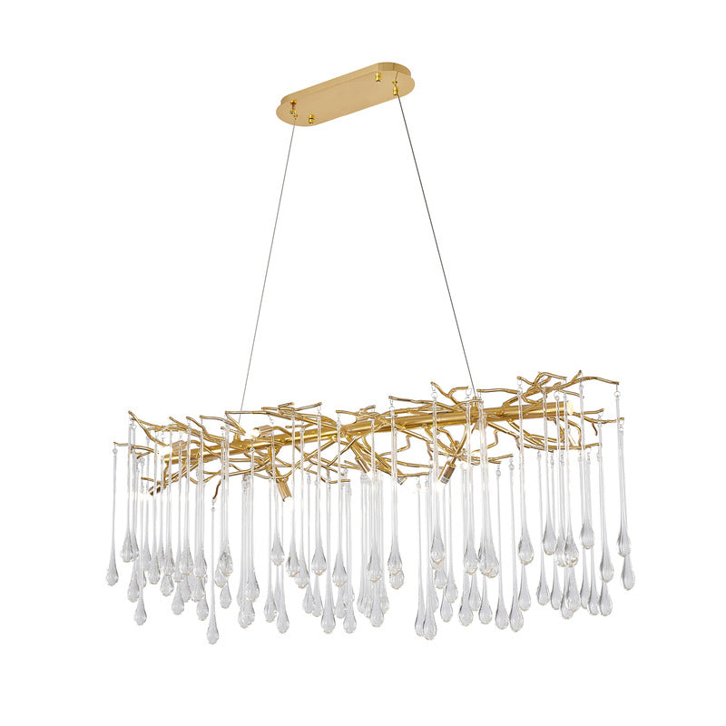 Aluminium Frame Chandelier with Clear Glass Hanging Drops, 47" x 25", by Bethel