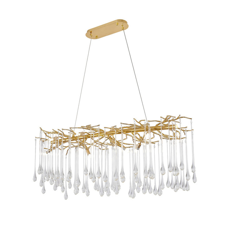 Aluminium Frame Chandelier with Clear Glass Hanging Drops, 47" x 25", by Bethel