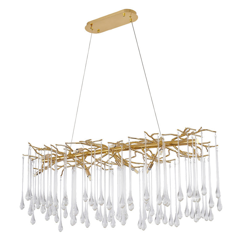 Aluminium Frame Chandelier with Clear Glass Hanging Drops by Bethel - view 19