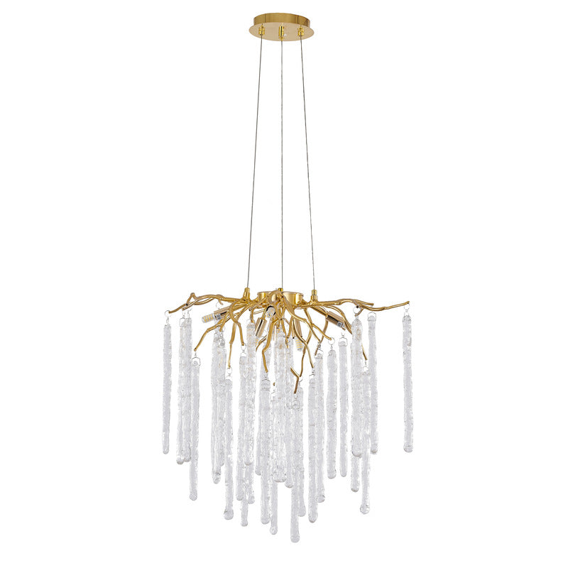 Aluminium Frame Chandelier with Clear Glass Hanging Drops by Bethel - view 2