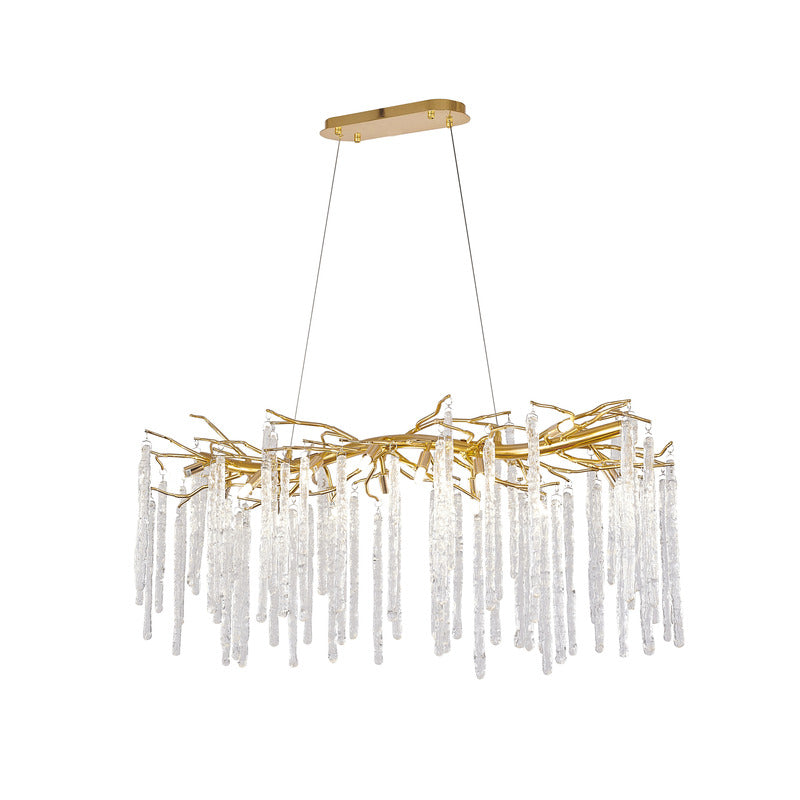 Gold Aluminium Branch Chandelier with Clear Glass Hanging Drops by Bethel