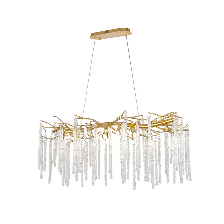Gold Aluminium Branch Chandelier with Clear Glass Hanging Drops by Bethel