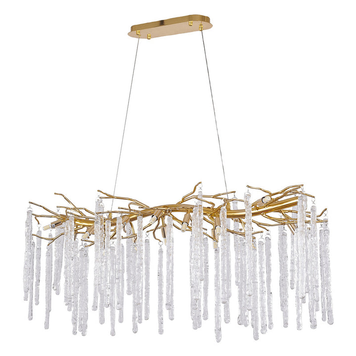 Gold Aluminium Branch Chandelier with Clear Glass Hanging Drops by Bethel - view 2