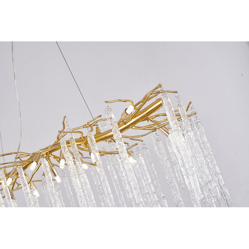 Gold Aluminium Branch Chandelier with Clear Glass Hanging Drops by Bethel - view 4