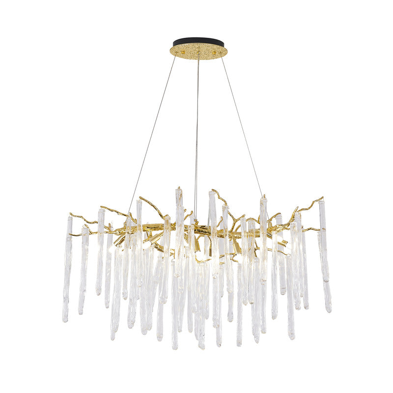 Solid Brass Branch Chandelier with Clear Hanging Glass Drops by Bethel