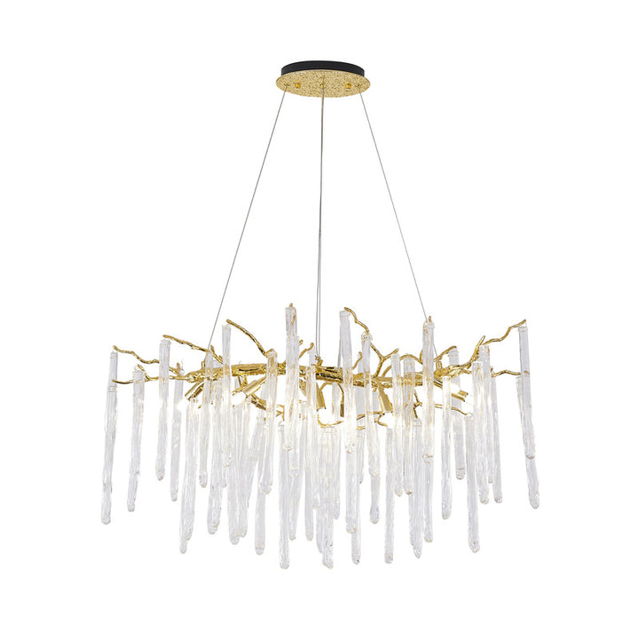 Solid Brass Branch Chandelier with Clear Hanging Glass Drops by Bethel