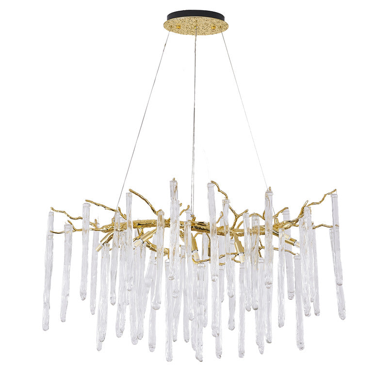 Solid Brass Branch Chandelier with Clear Hanging Glass Drops by Bethel - view 2