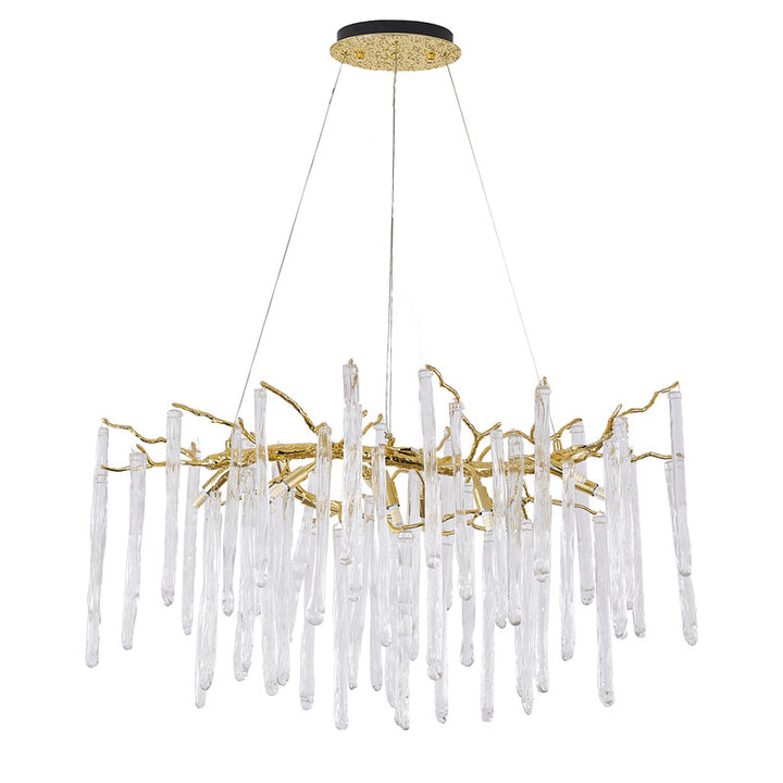 Solid Brass Branch Chandelier with Clear Hanging Glass Drops by Bethel - view 2