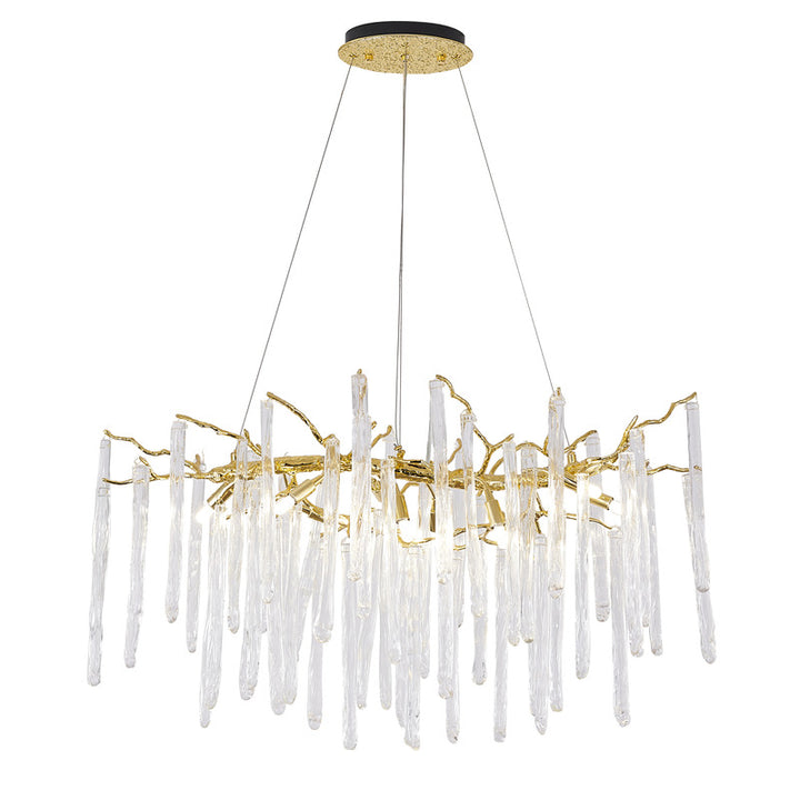 Solid Brass Branch Chandelier with Clear Hanging Glass Drops by Bethel - view 7