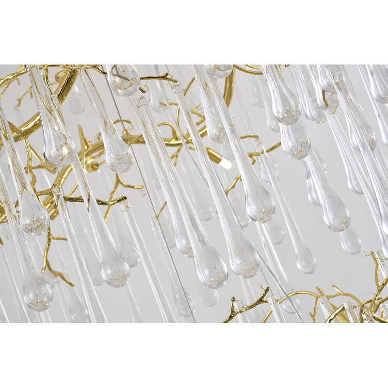 Three Tier Gold Solid Brass Frame Chandelier with Clear Glass Hanging Drops by Bethel - view 4