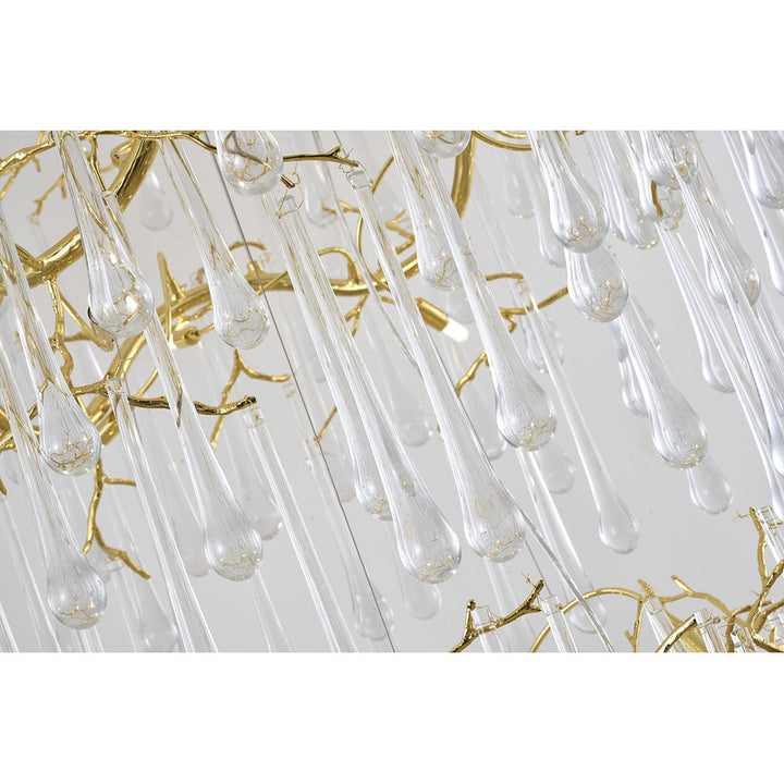 Three Tier Gold Solid Brass Frame Chandelier with Clear Glass Hanging Drops by Bethel - view 4