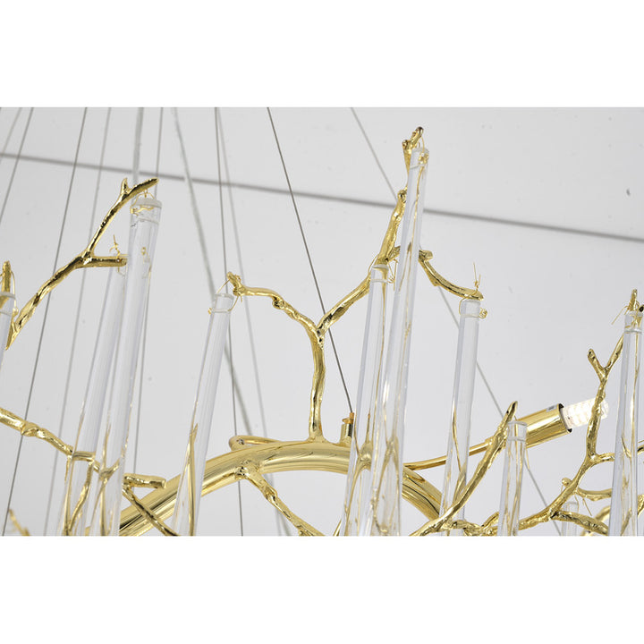 Three Tier Gold Solid Brass Frame Chandelier with Clear Glass Hanging Drops by Bethel - view 6
