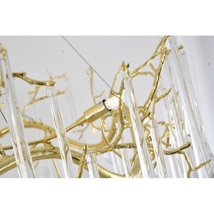 Three Tier Gold Solid Brass Frame Chandelier with Clear Glass Hanging Drops by Bethel - view 8