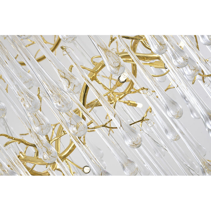 Three Tier Gold Solid Brass Frame Chandelier with Clear Glass Hanging Drops by Bethel - view 9