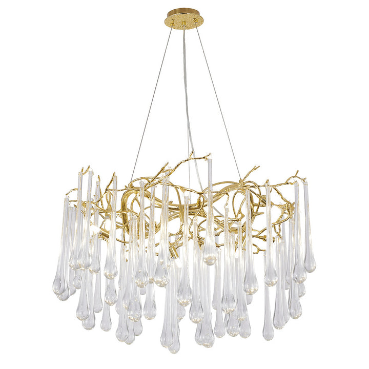 Gold Solid Brass Branch Chandelier with Clear Glass Hanging Drops by Bethel - view 2