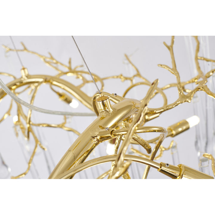 Gold Solid Brass Branch Chandelier with Clear Glass Hanging Drops by Bethel - view 3