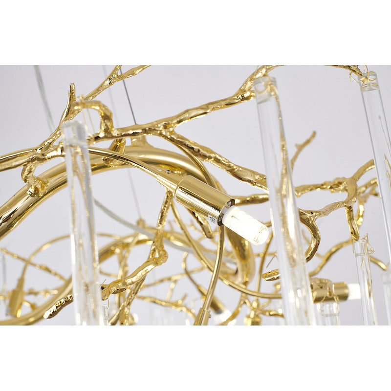 Gold Solid Brass Branch Chandelier with Clear Glass Hanging Drops by Bethel - view 4
