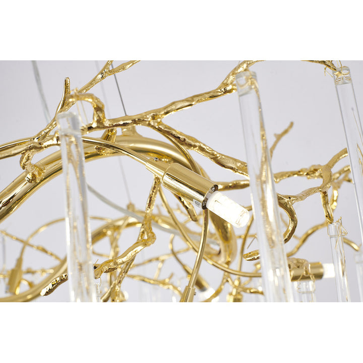 Gold Solid Brass Branch Chandelier with Clear Glass Hanging Drops by Bethel - view 4