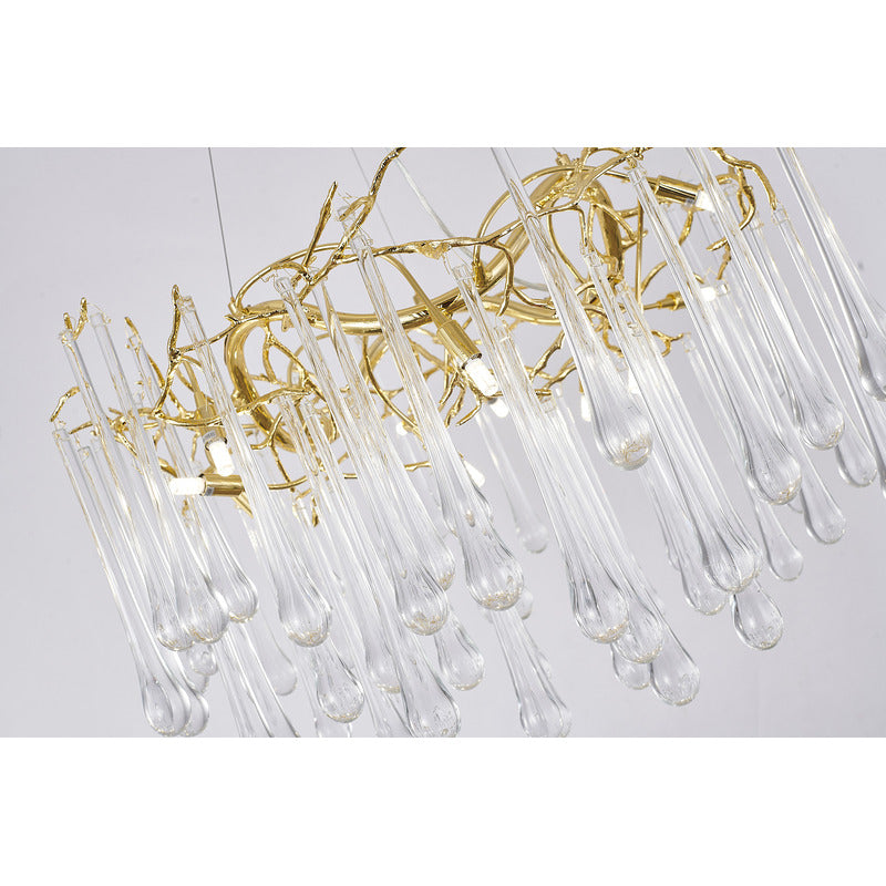 Gold Solid Brass Branch Chandelier with Clear Glass Hanging Drops by Bethel - view 5