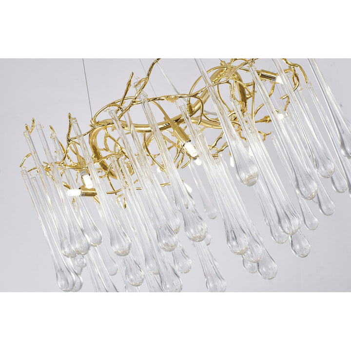 Gold Solid Brass Branch Chandelier with Clear Glass Hanging Drops by Bethel - view 5