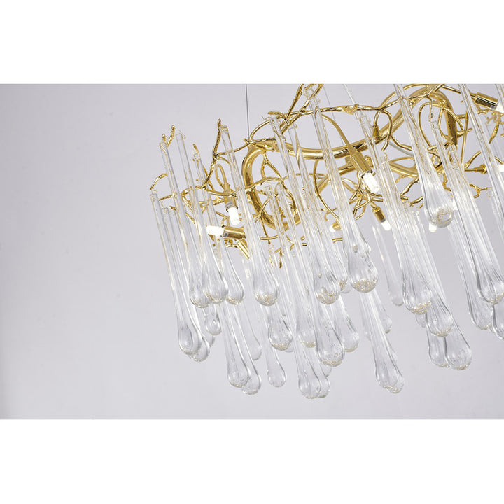 Gold Solid Brass Branch Chandelier with Clear Glass Hanging Drops by Bethel - view 7