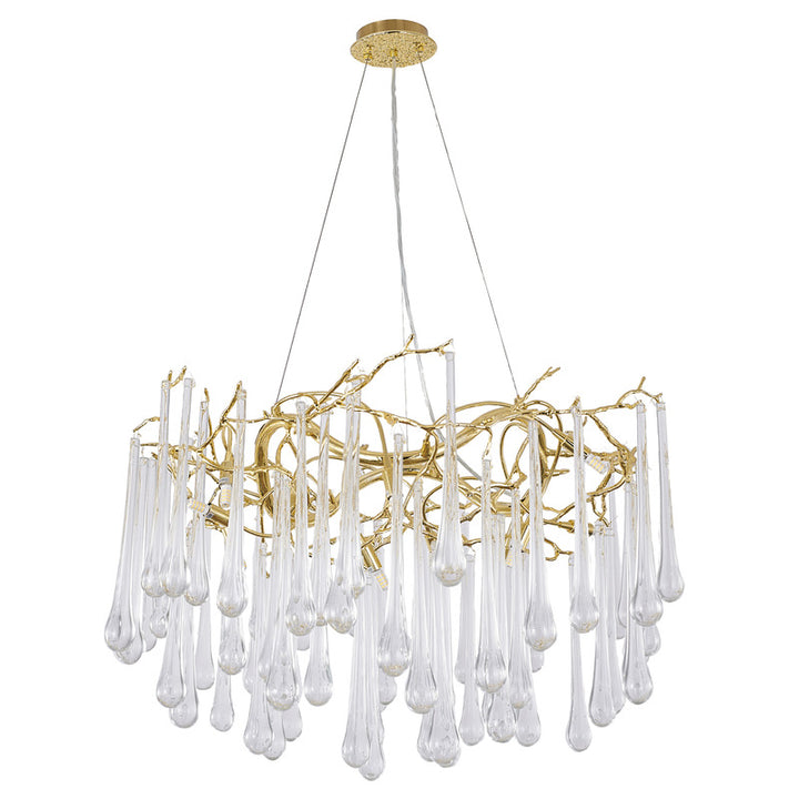 Gold Solid Brass Branch Chandelier with Clear Glass Hanging Drops by Bethel - view 9