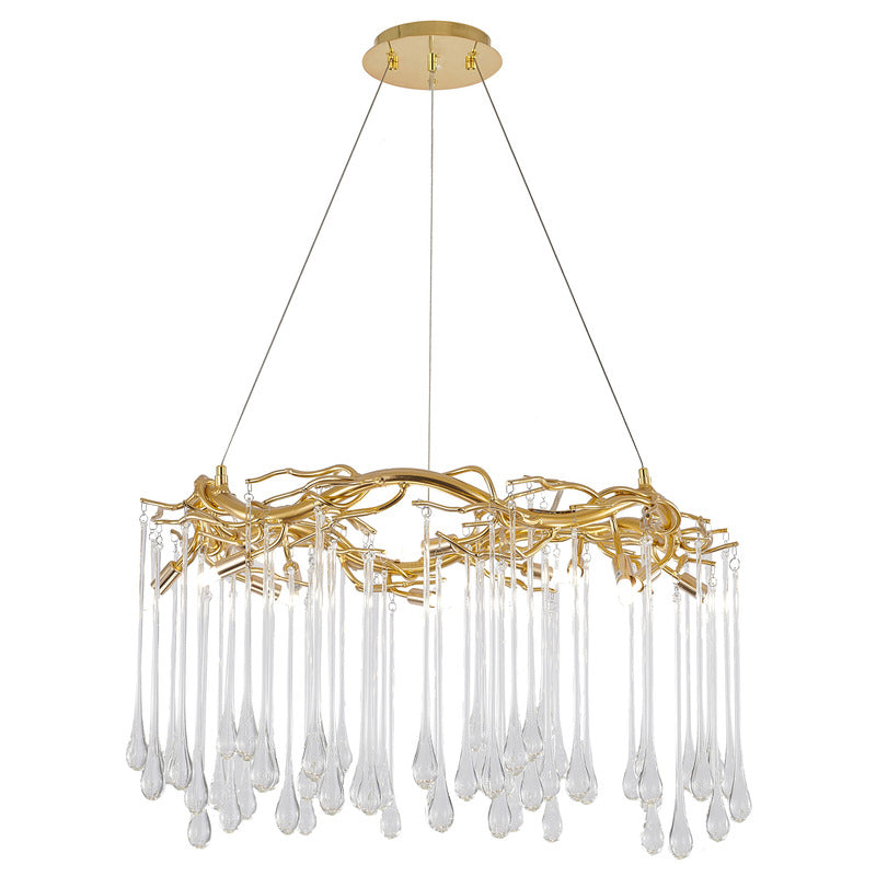 Gold Aluminum Frame Chandelier with Clear Glass Hanging Drops by Bethel