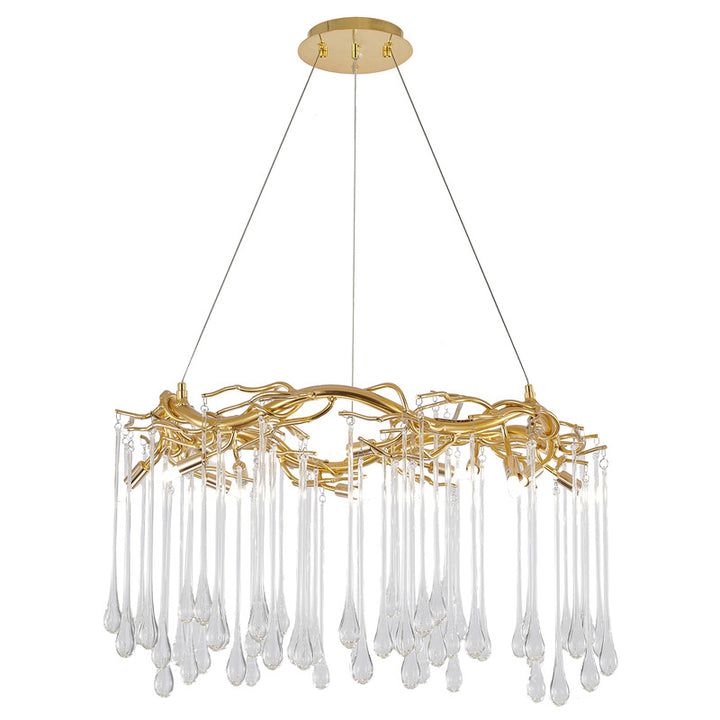 Gold Aluminum Frame Chandelier with Clear Glass Hanging Drops by Bethel