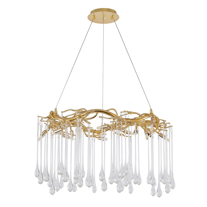Gold Aluminum Frame Chandelier with Clear Glass Hanging Drops by Bethel - view 2