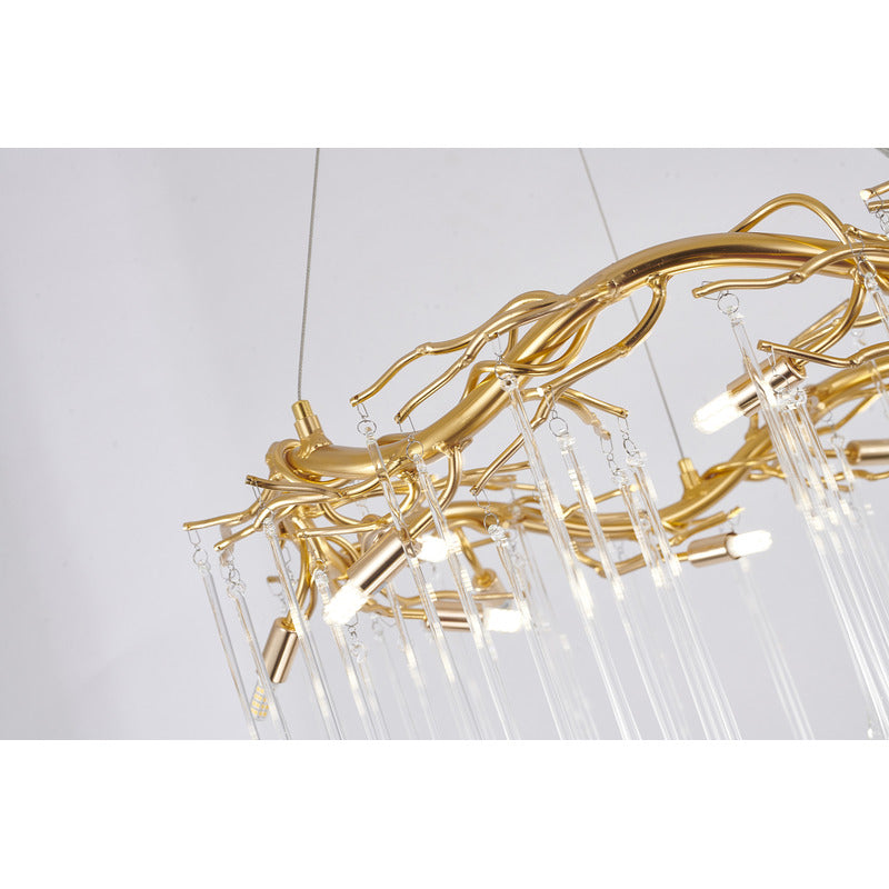 Gold Aluminum Frame Chandelier with Clear Glass Hanging Drops by Bethel - view 4