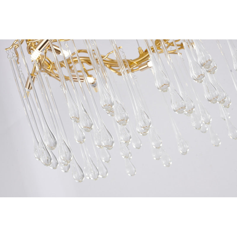 Gold Aluminum Frame Chandelier with Clear Glass Hanging Drops by Bethel - view 5