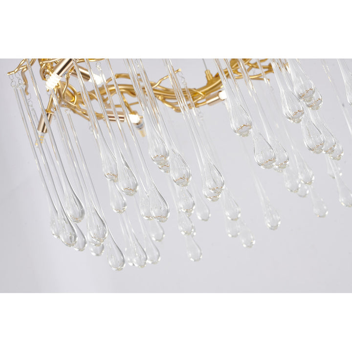 Gold Aluminum Frame Chandelier with Clear Glass Hanging Drops by Bethel - view 5