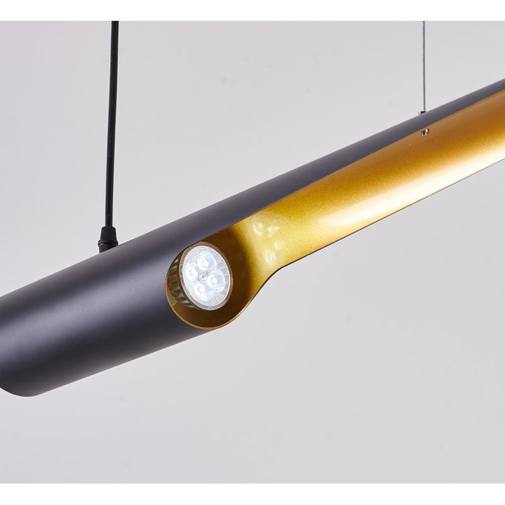 Black Tubed Pendant Light Fixture with Gold Interior by Bethel - view 3
