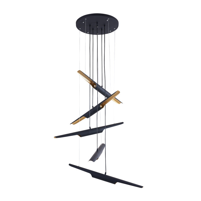 Matte Black Flushed Chandelier with Hanging Pendant Tubes with Gold Interior by Bethel - view 2