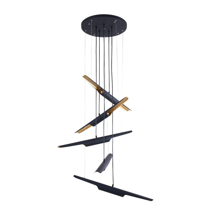 Matte Black Flushed Chandelier with Hanging Pendant Tubes with Gold Interior by Bethel - view 2