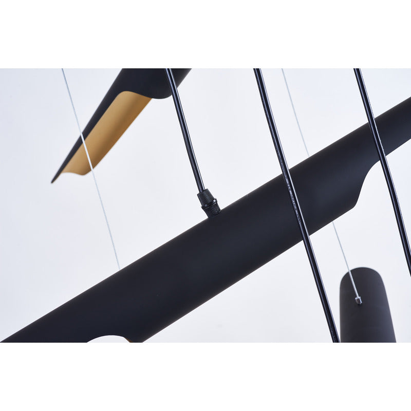Matte Black Flushed Chandelier with Hanging Pendant Tubes with Gold Interior by Bethel - view 3