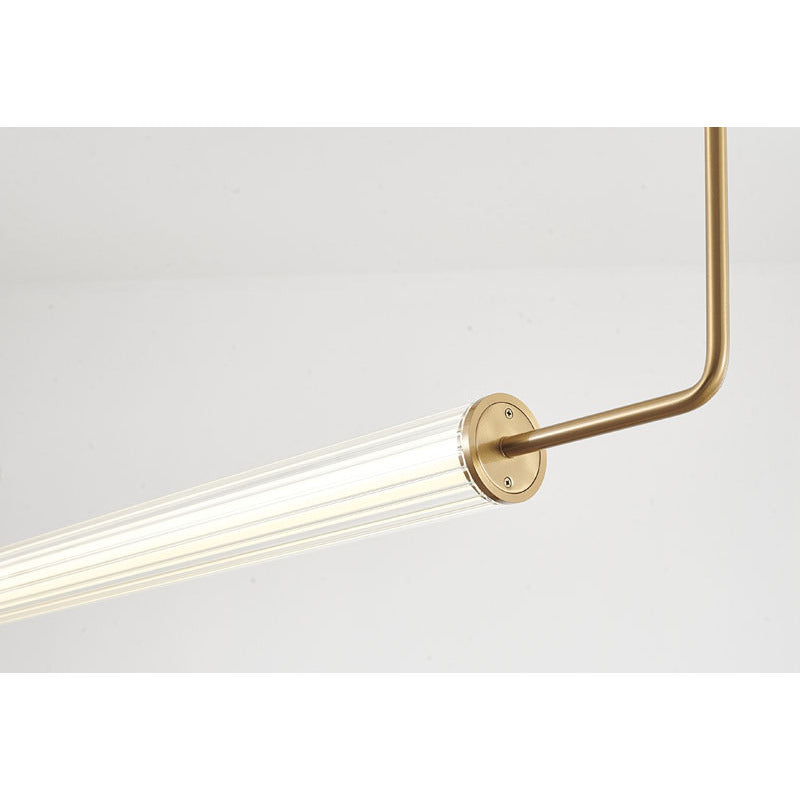 Brass Frame LED Chandelier with Clear &amp; White Glass Cylinder Shade