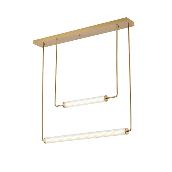 Brass Frame LED Chandelier with Double Clear &amp; White Glass Cylinder Shade